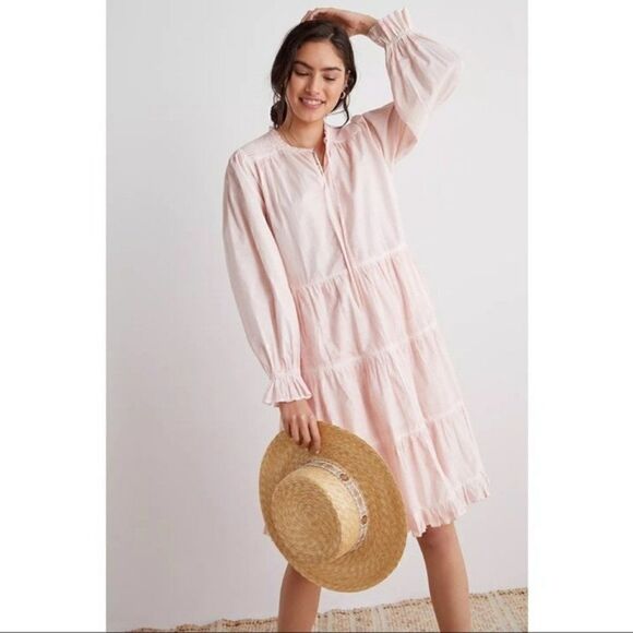 NEW Anthropologie Othilia Pink Desdemona Tiered Puffed Sleeved Mini Dress Small - Picture 2 of 4
